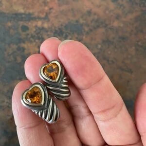 David Yurman Heart-Shaped Citrine stone Sterling w/ 14k gold French clips